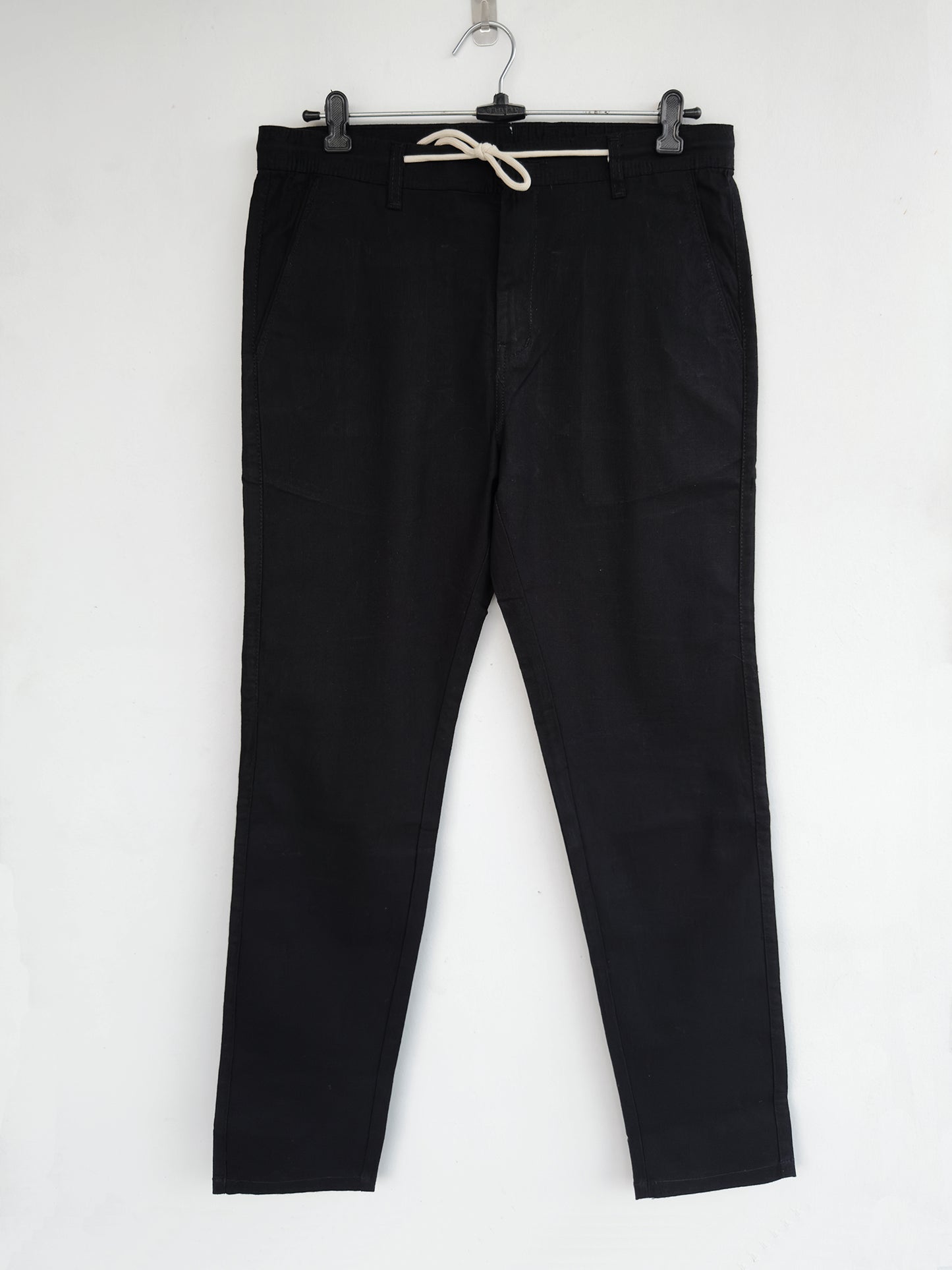 Men Black Cotton Regular Fit Pant