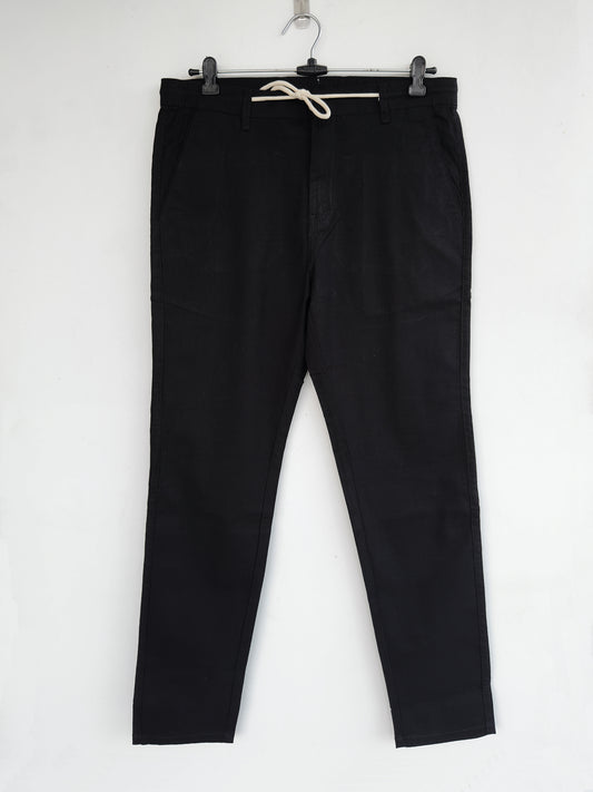 Men Black Cotton Regular Fit Pant