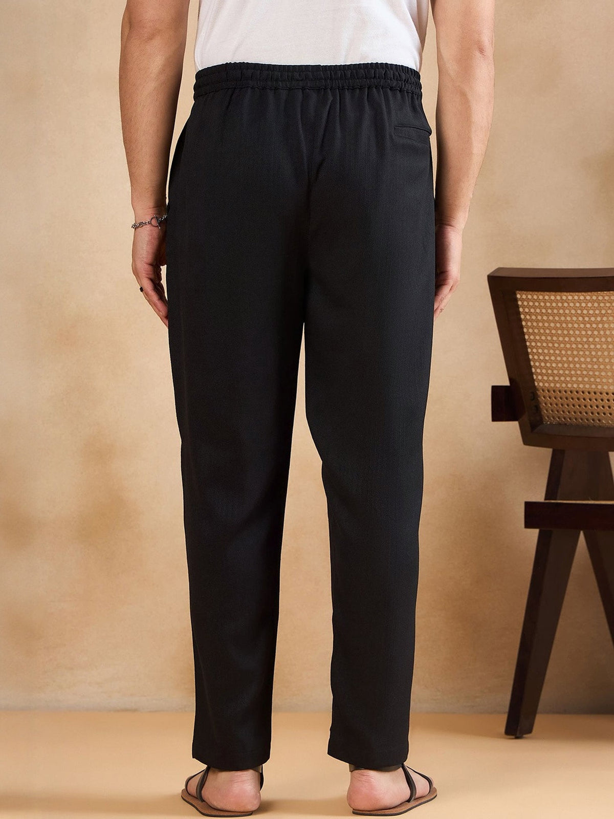 Black linen blend pants for men, back