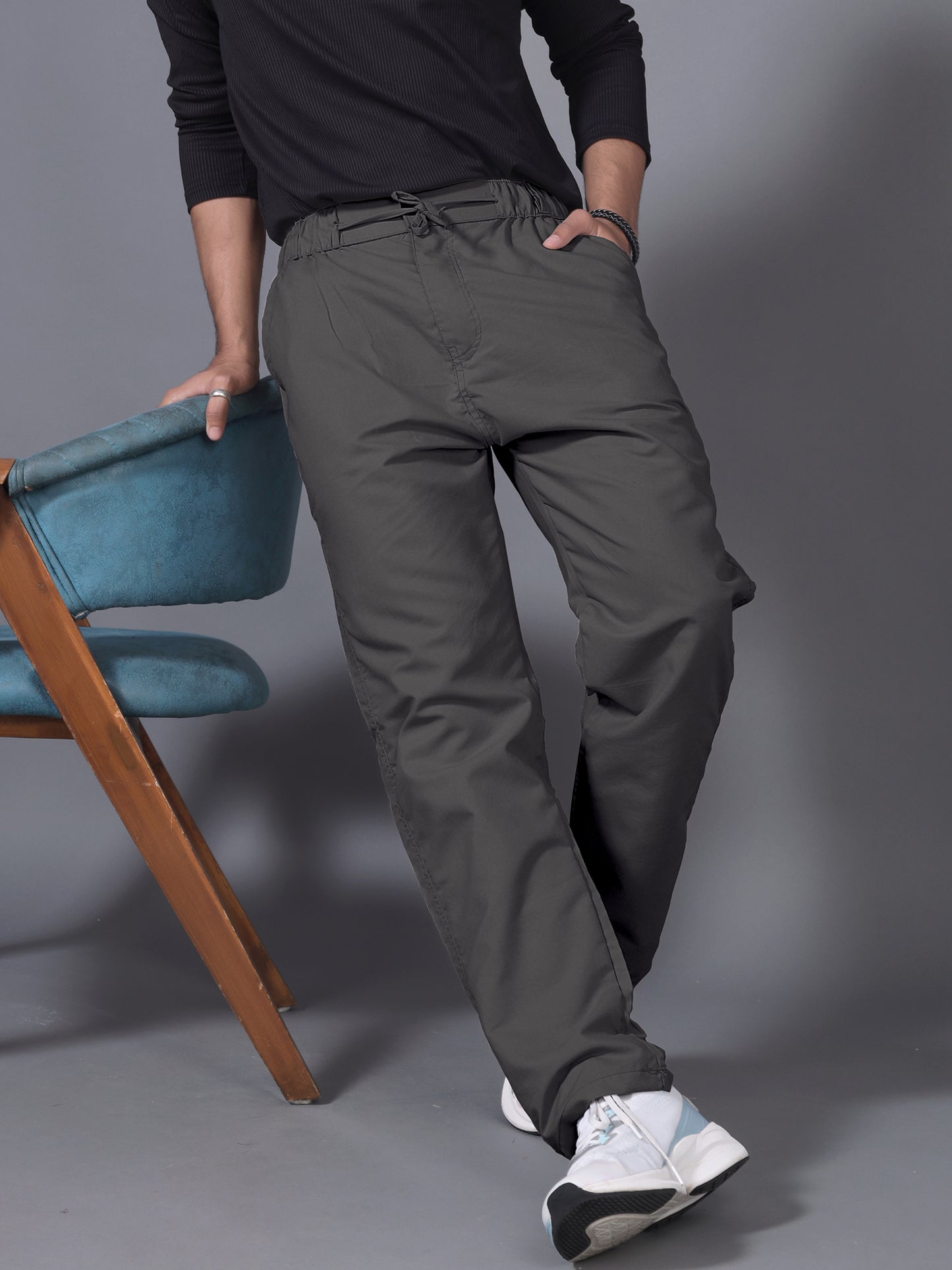 Men Dark Grey Drawstring Pant
