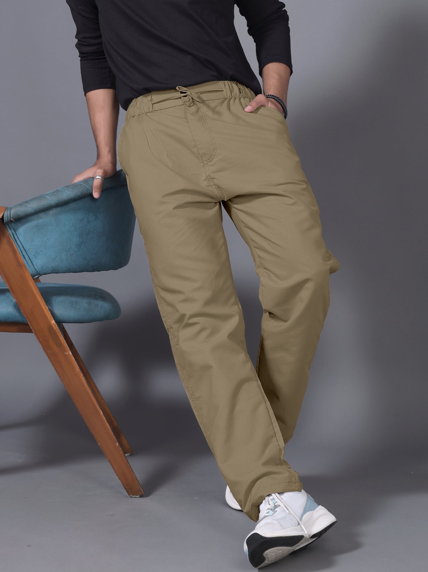 Men Khaki Drawstring Pant