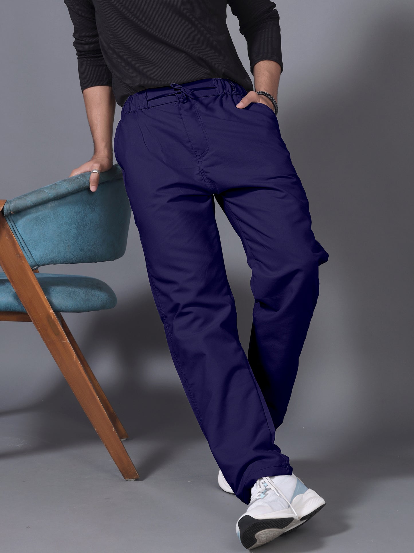 Men Navy Blue Drawstring Pant