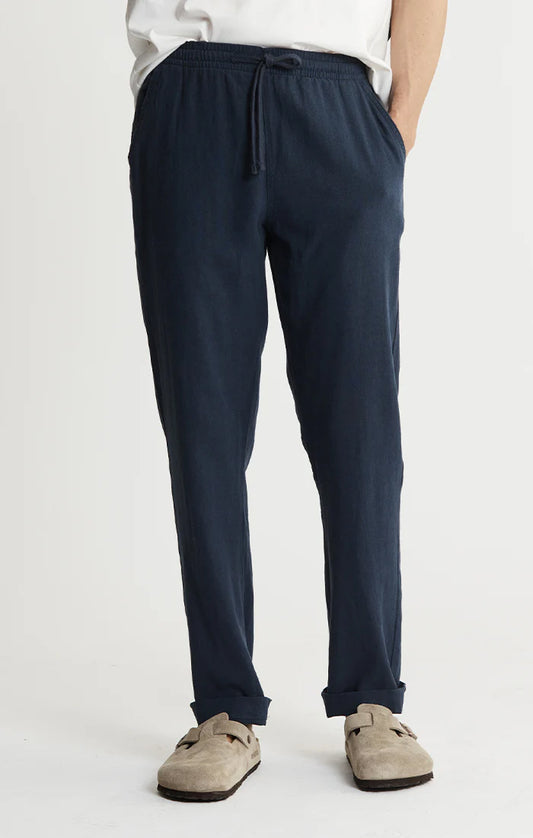 Men Navy Linen Blend Pant