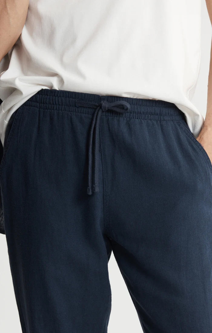 Men Navy Linen Blend Pant