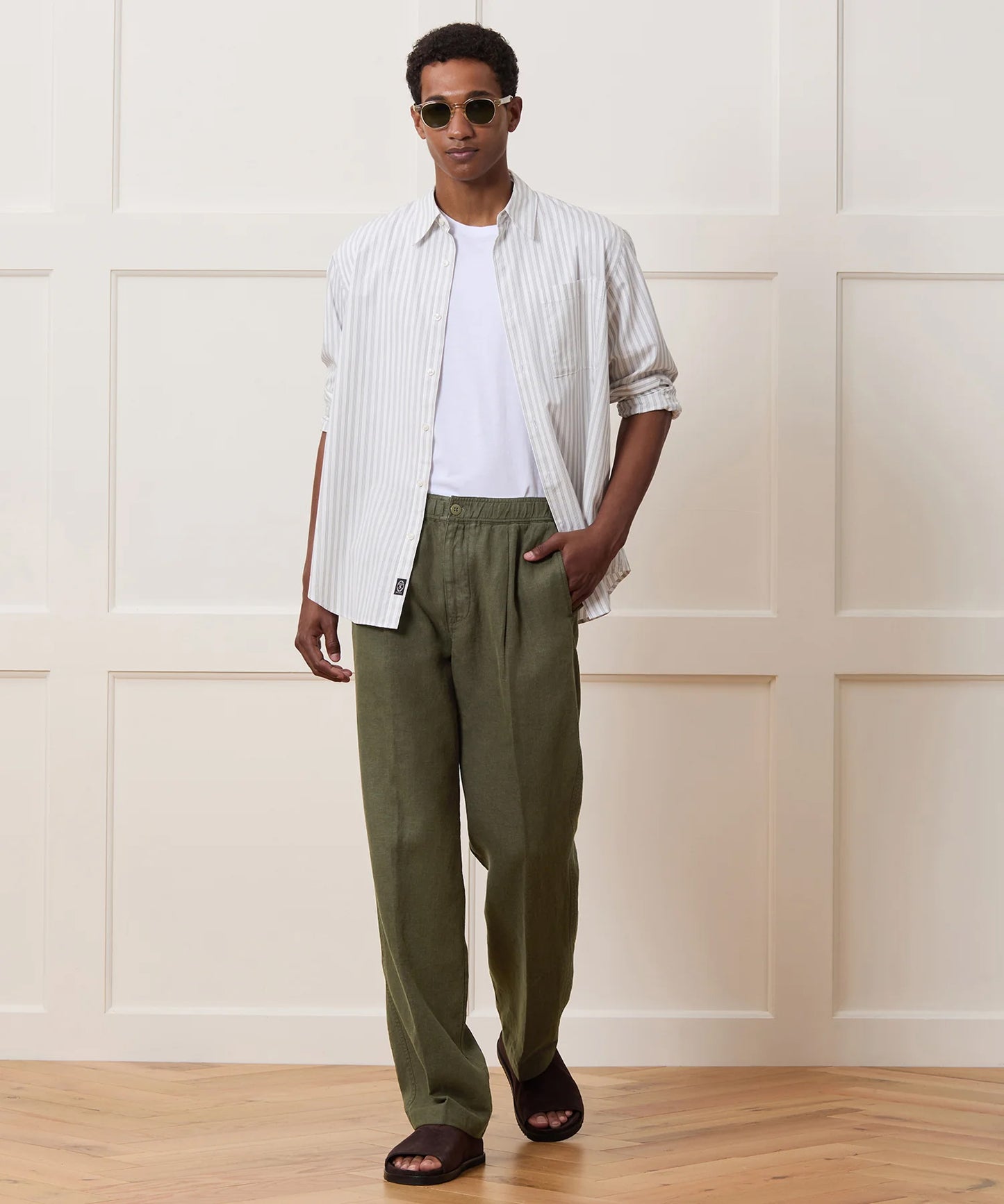 Men Olive Green Relaxed Linen Pant