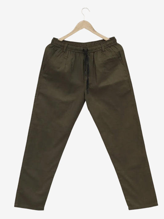 Men Olive Green Cotton Linen Pant