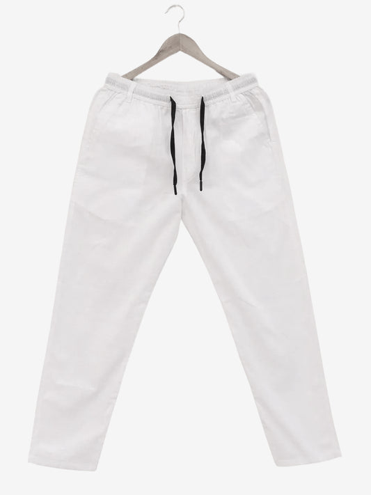 Men White Cotton Linen Pant