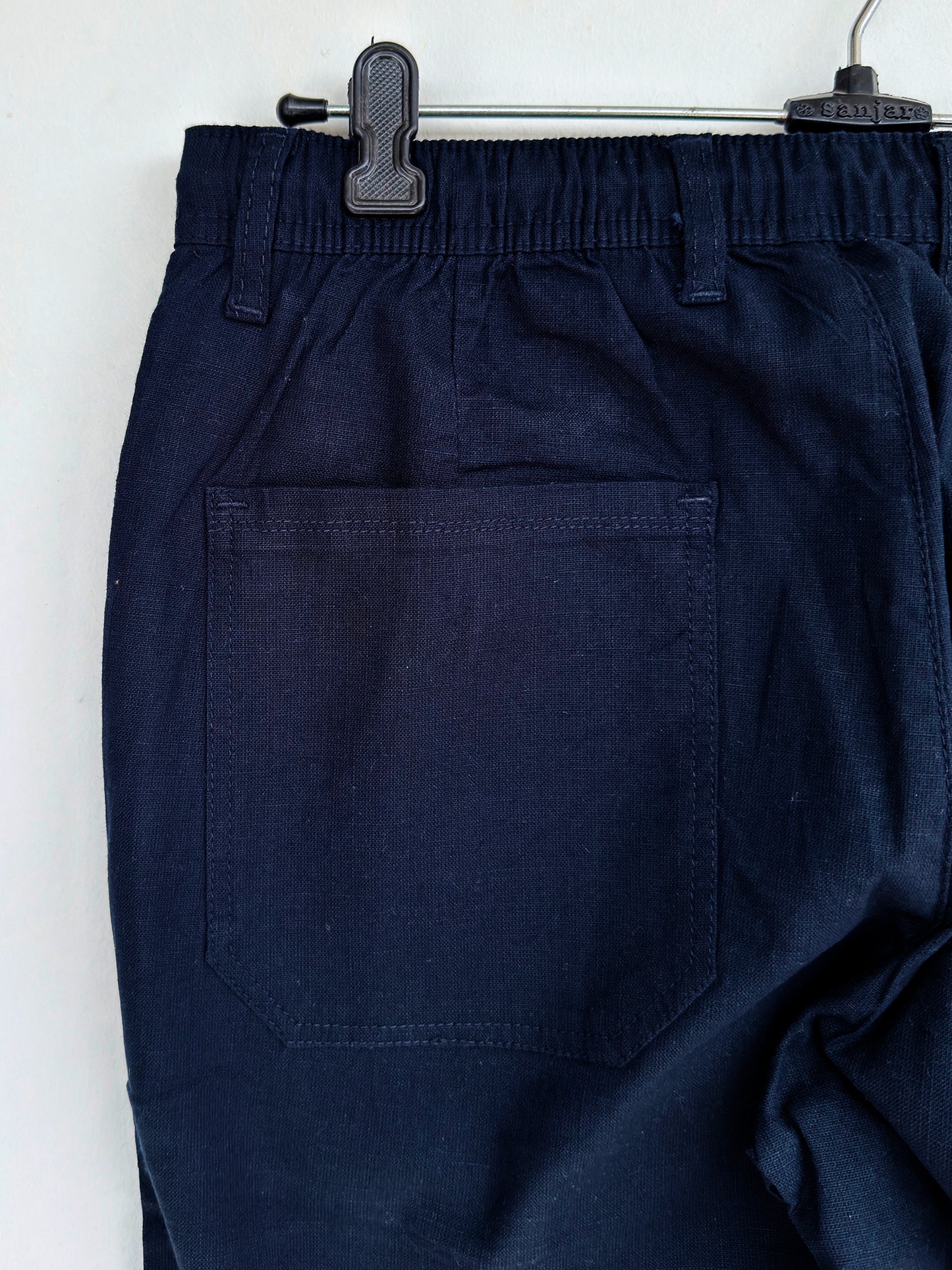 Men Navy Blue Cotton Regular Fit Pant