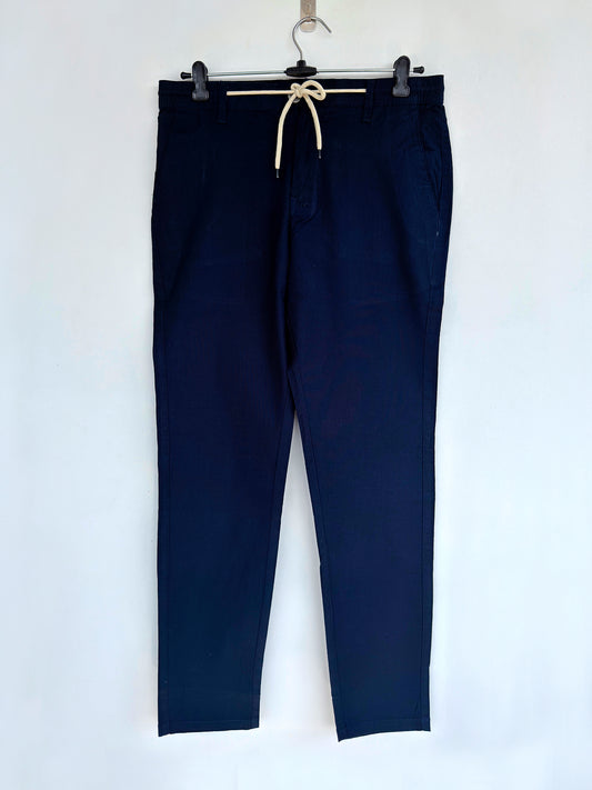 Men Navy Blue Cotton Regular Fit Pant
