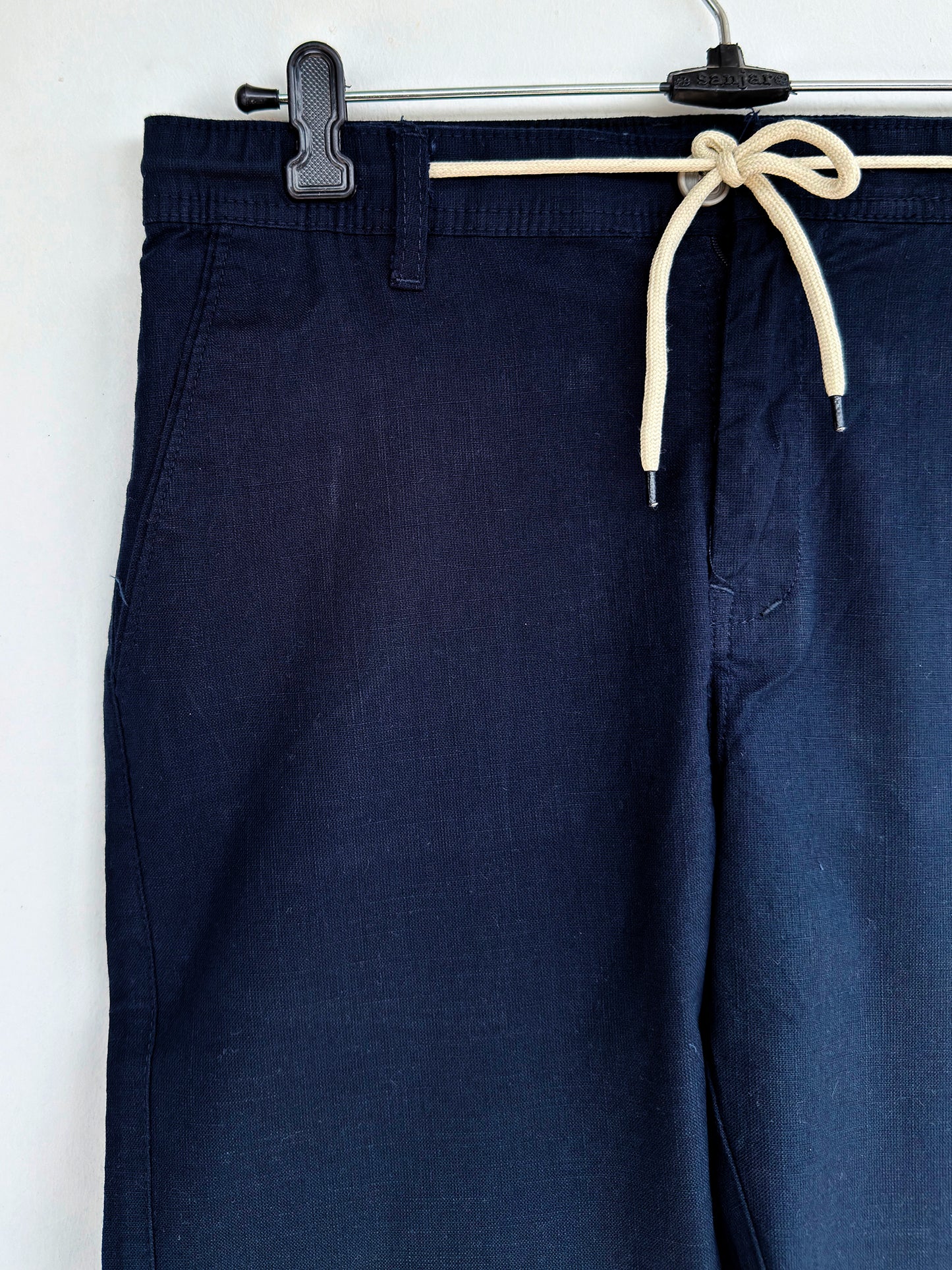 Men Navy Blue Cotton Regular Fit Pant